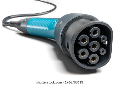 Electric Car Charger Plug Type 2 Isolated On White Background. 3d Illustration