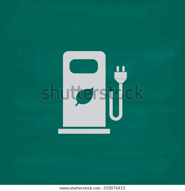 Electric car charging\
station or Bio fuel petrol.  Icon. Imitation draw with white chalk\
on green chalkboard. Flat Pictogram and School board background.\
Illustration\
symbol