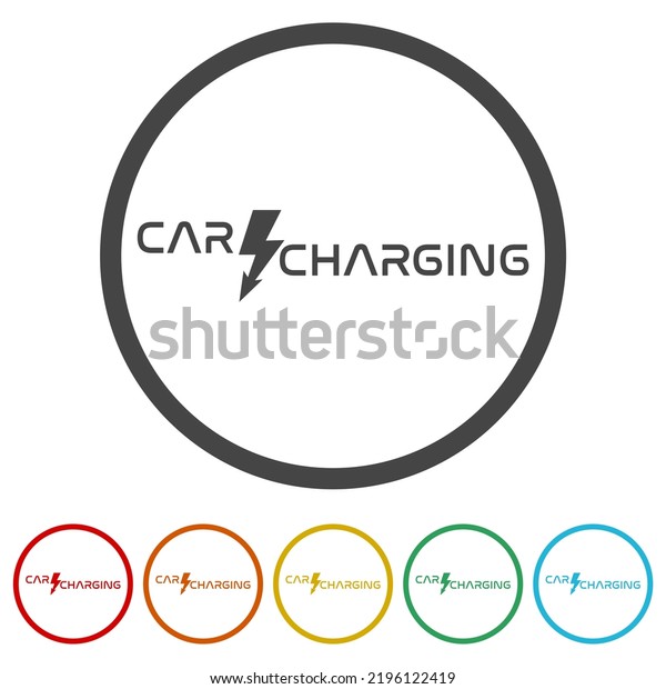 Electric car charging station icon. Set icons in
color circle
buttons