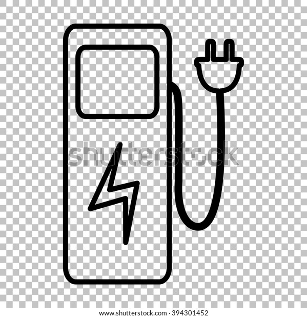 Electric car charging station sign. Line icon\
on transparent\
background