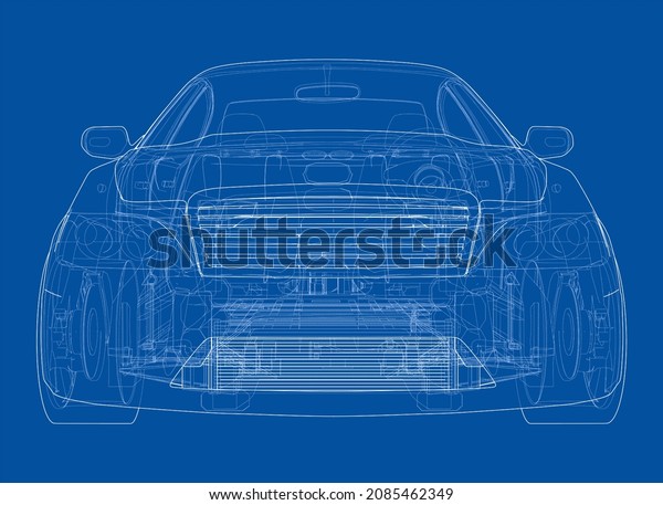 Electric Car With Chassis. Battery,\
suspension and wheel drive. 3d\
illustration