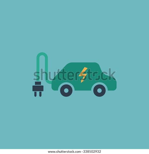 Electric car. Colored simple icon. Flat retro\
color modern illustration\
symbol