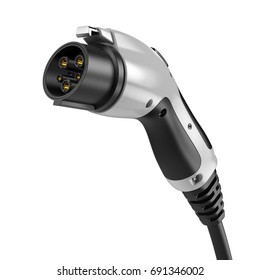 Electric Car Concept - Electric Car Charging Plug Isolated On A White. 3d Illustration.