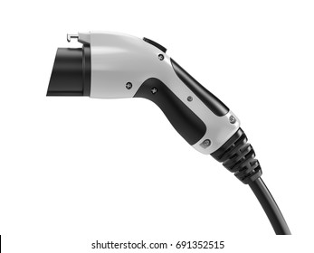 Electric car concept - electric car charging plug isolated on a white. 3d illustration.