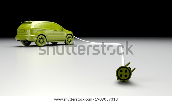 Electric car concept, green and clean energy,\
original 3d\
rendering