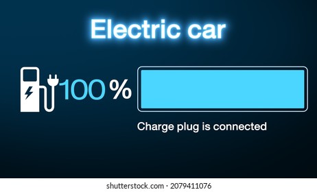 Electric Car Dashboard Display. Electric Car Charging Indicating The Progress Of The Charging, Electric Vehicle Battery Indicator Showing An Increasing Battery Charge