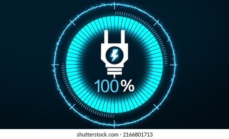 Electric Car Dashboard Display. Electric Car Charging Indicating The Progress Of The Charging, Electric Vehicle Battery Indicator Showing An Increasing Battery Charge