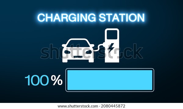 Electric car\
dashboard display. Electric Car Charging Indicating the Progress of\
the Charging, electric vehicle battery indicator showing an\
increasing battery\
charge