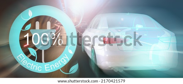 Electric car and Energy\
saving Concept for eco power Concept and green energy. mobility,\
energy power, friendly, plugged, technology, sustainable energy- 3d\
rendering