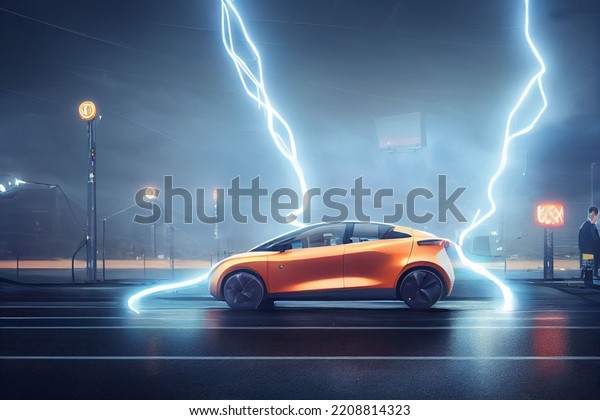 electric car of the future eco friendly eco\
transport innovation charging hybrid technology cable power\
sustainable alternative global warming concept auto low emissions\
futuristic 3d\
illustration