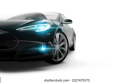 Electric Car Head Light Close-up on Isolated background 3D Rendering