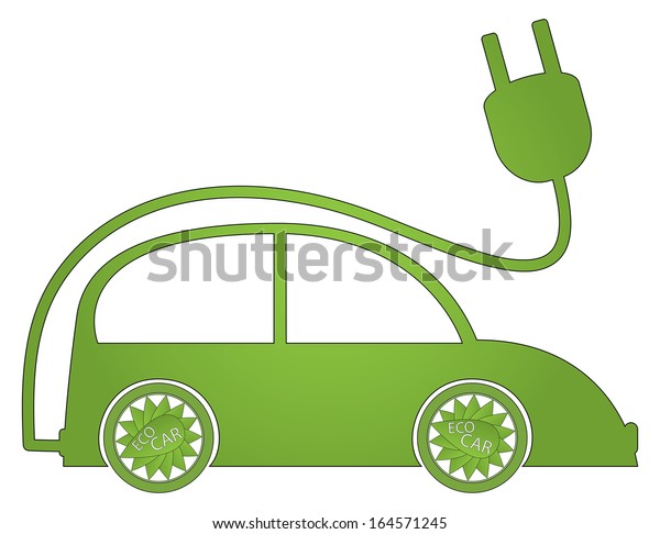 Electric\
car illustration. Green eco car raster\
image.