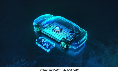 Electric Car Ntelligent Driving Car Chip 3D Rendering