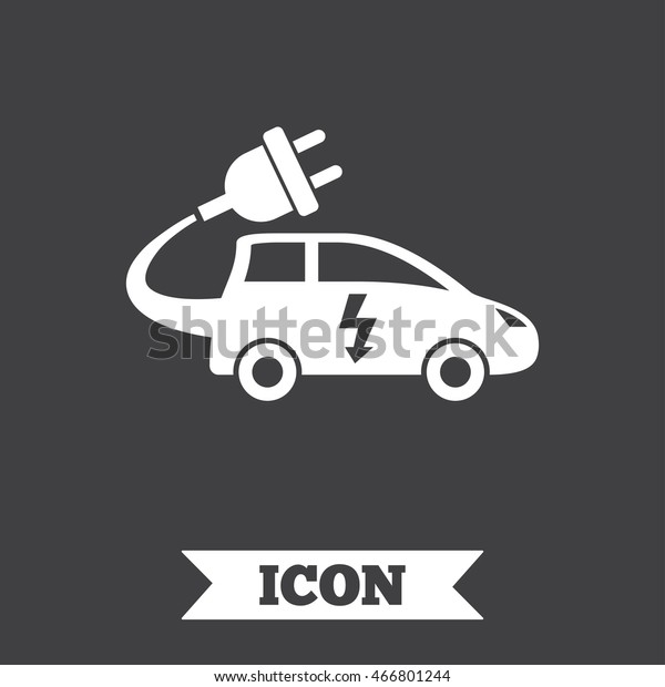 Electric car sign icon. Hatchback symbol. Electric\
vehicle transport. Graphic design element. Flat car symbol on dark\
background. 