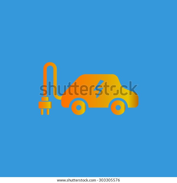 Electric car.\
Simple flat icon on blue\
background