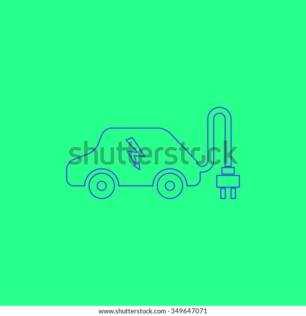 Electric car. Simple outline illustration icon\
on green\
background