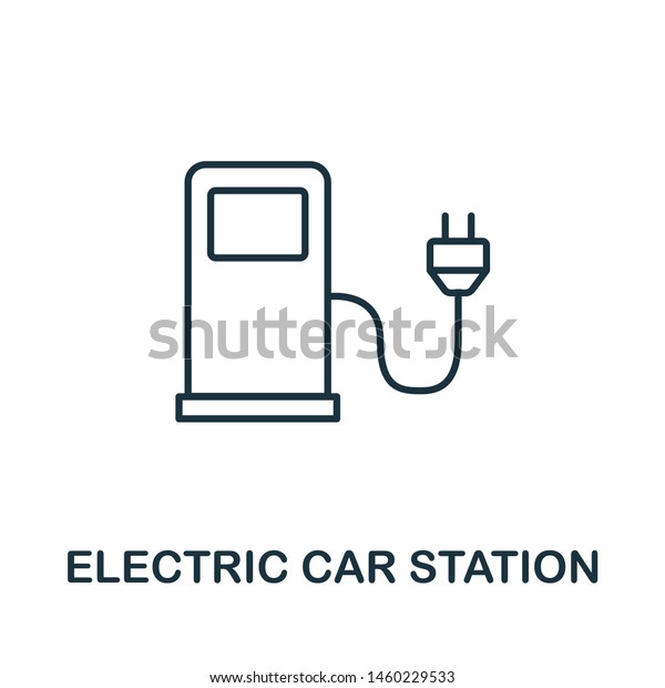 Electric\
Car Station outline icon. Thin style design from city elements\
icons collection. Pixel perfect symbol of electric car station\
icon. Web design, apps, software, print\
usage.