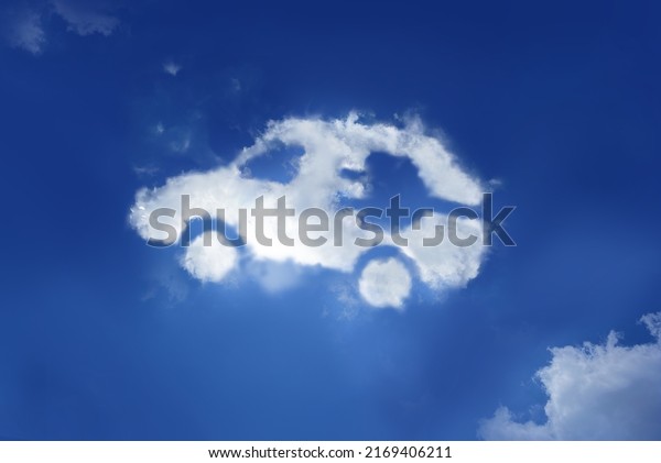 Electric car\
symbol cloud floating in the clear\
sky
