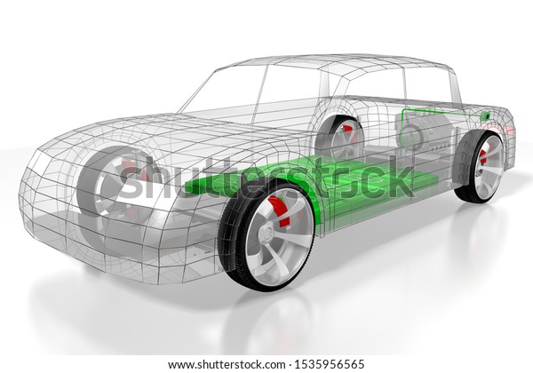Electric car/ electric vehicle - e-mobility\
concept. 3D\
rendering
