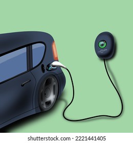 Electric Car And Wall Type Ev Charging Station 