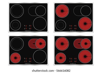 Electric ceramic cook top. Domestic kitchen household appliance. 3d illustration isolated on white background. Raster version.