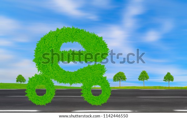 electric, eco-friendly car logo i, letter E log on a\
country road