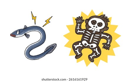Electric eel and electrocuted man