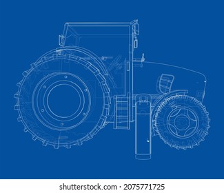 Electric Farm Tractor Charging Station Sketch. 3d Illustration