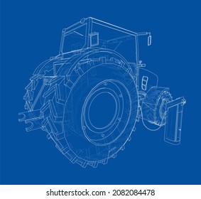 Electric Farm Tractor Charging Station Sketch. 3d Illustration