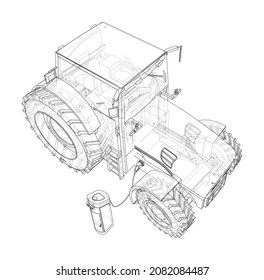 Electric Farm Tractor Charging Station Sketch. 3d Illustration