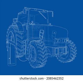 Electric Farm Tractor Charging Station Sketch. 3d Illustration