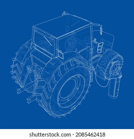 Electric Farm Tractor Charging Station Sketch. 3d Illustration