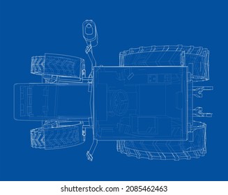 Electric Farm Tractor Charging Station Sketch. 3d Illustration