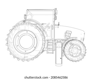 Electric Farm Tractor Charging Station Sketch. 3d Illustration