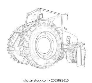 Electric Farm Tractor Charging Station Sketch. 3d Illustration