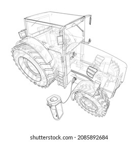 Electric Farm Tractor Charging Station Sketch. 3d Illustration