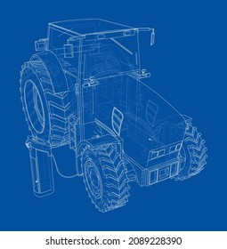 Electric Farm Tractor Charging Station Sketch. 3d Illustration