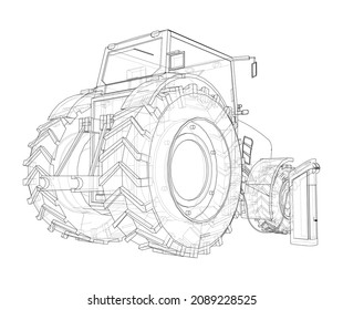 Electric Farm Tractor Charging Station Sketch. 3d Illustration