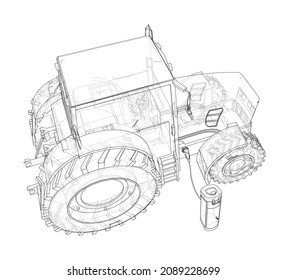 Electric Farm Tractor Charging Station Sketch. 3d Illustration