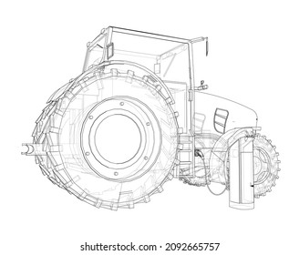 Electric Farm Tractor Charging Station Sketch. 3d Illustration