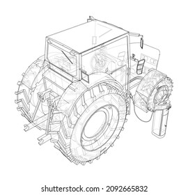 Electric Farm Tractor Charging Station Sketch. 3d Illustration