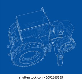 Electric Farm Tractor Charging Station Sketch. 3d Illustration