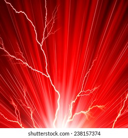 Electric Flash Of Lightning On A Red Background