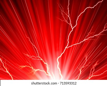 Electric Flash Of Lightning On A Red Background