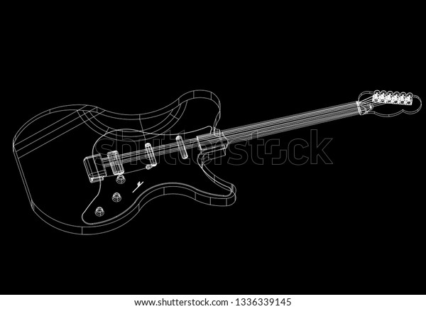 Electric Guitar Architect Blueprint 3d Renderings Stock Illustration ...