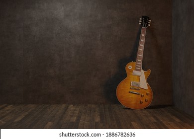 Electric guitar in the empty room concept. 3D rendering