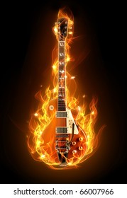 Electric guitar in fire and flames