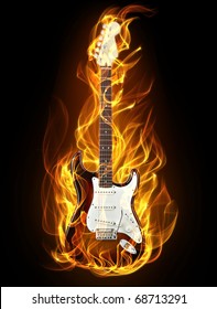 Electric guitar in fire and flames