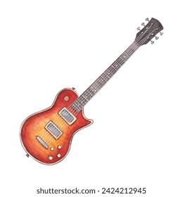 Electric guitar. Watercolor hand drawn illustration of six string guitar. Clipart on a white background for the design of a music blog, website, music lessons. Rock, blues, jazz, pop  - Powered by Shutterstock