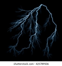 Electric Lightning Strike On Black Background.